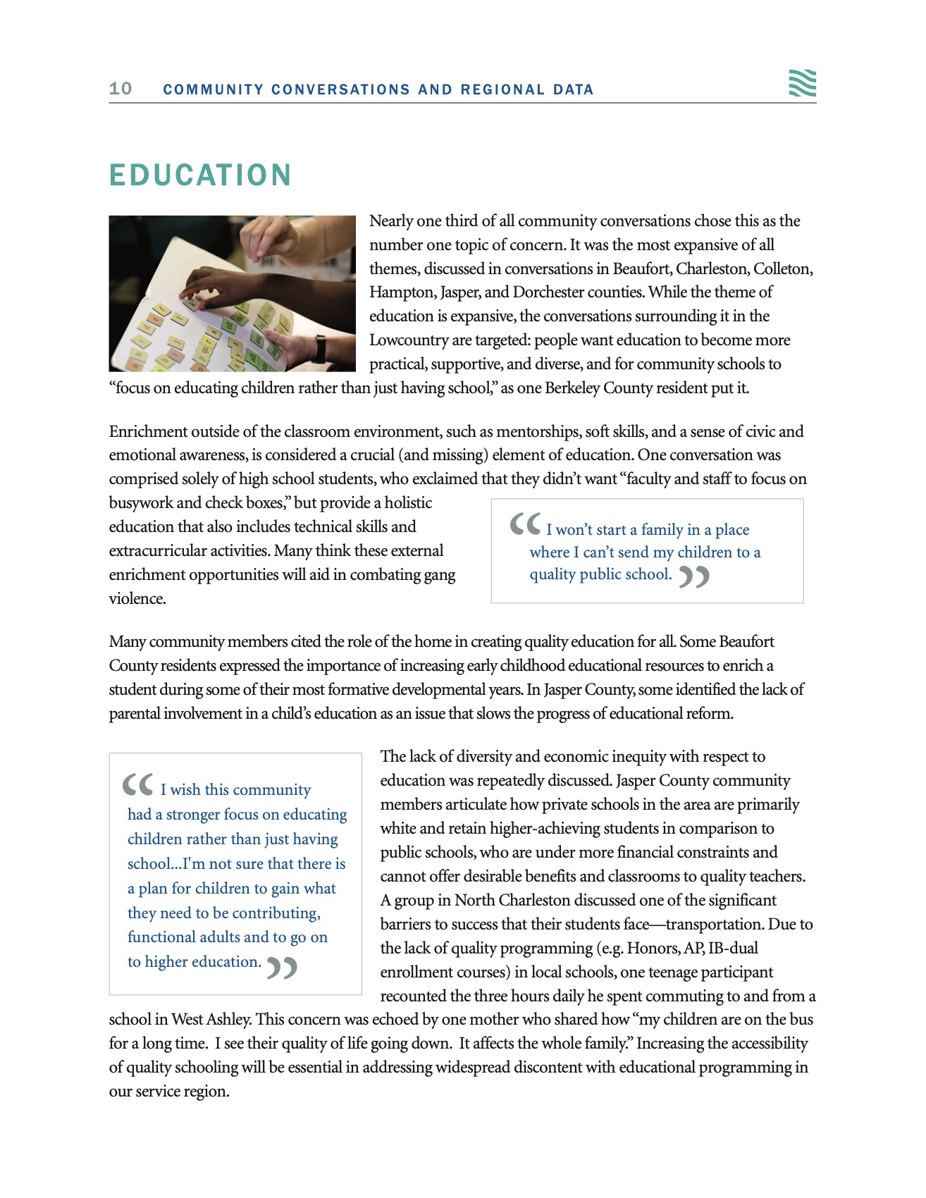 Education, with a pull quote from a participant