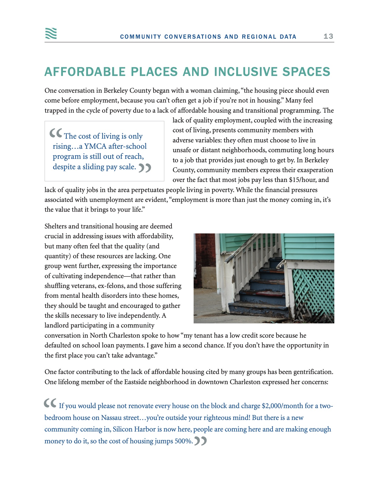 Affordable places and inclusive spaces, with a photo of a neighborhood