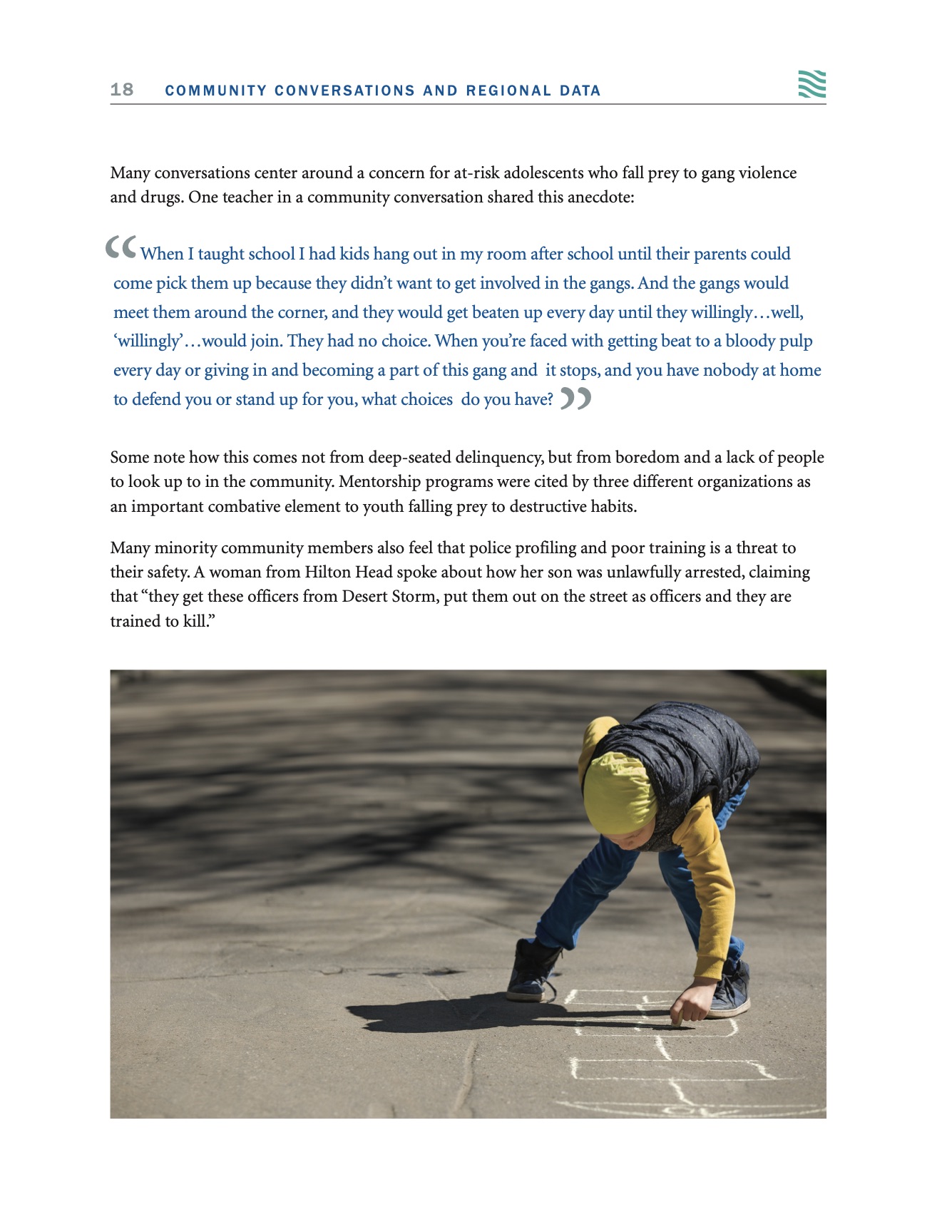 Community safety continued, with a photo of a child playing